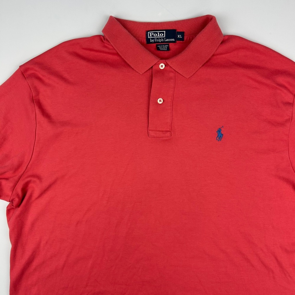 Polo Ralph Lauren Mens XL Red Short Sleeve Cotton Polo Shirt Blue Pony Logo